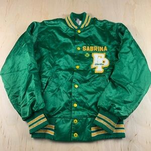 West Wind Patriots Satin Varsity Jacket Green/Yellow Sabrina Size XS